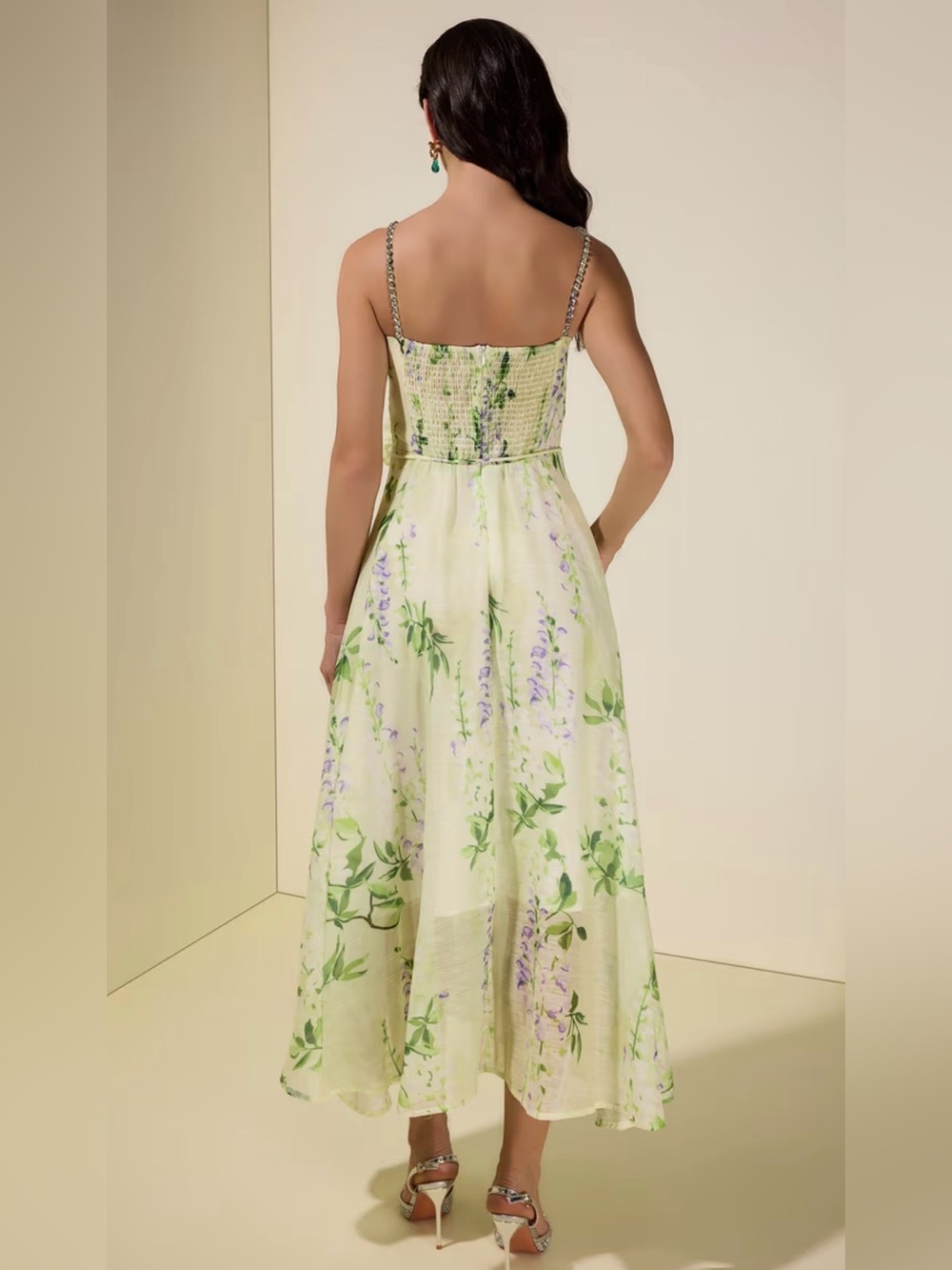 Floral Rhinestone Smocking Midi Dress - Picture 6 of 15